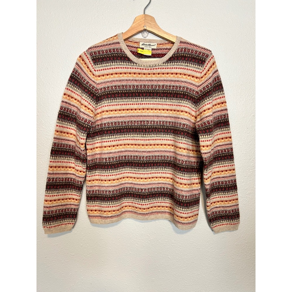 Vintage Eddie Bauer Lambswool Fair Isle Sweater Medium Made in UK 3765‎ Red